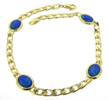 9ct Yellow Gold Two Sided Created Opal Bracelet