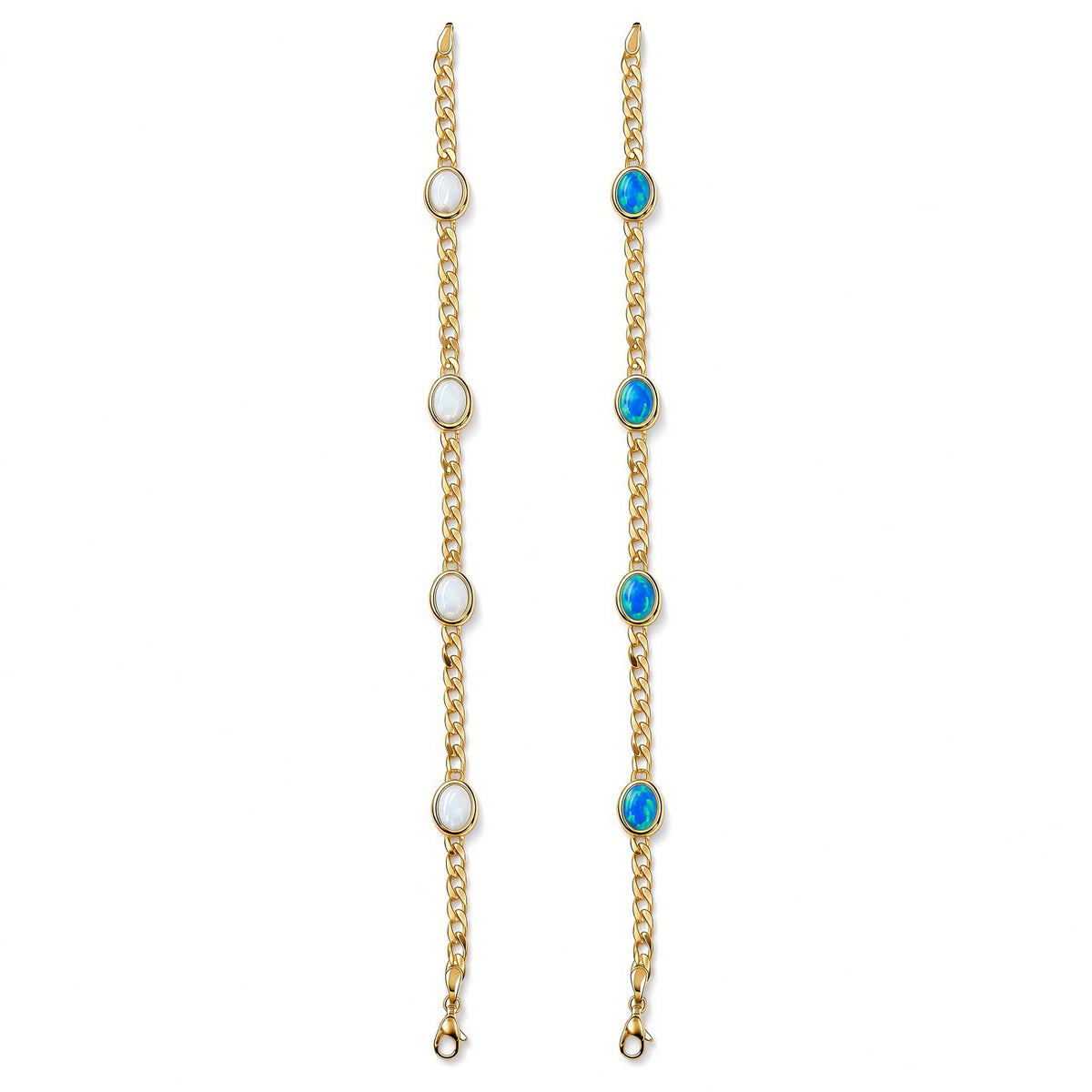 9ct Yellow Gold Two-Sided White And Blue Created Opal Bracelet 7.5'