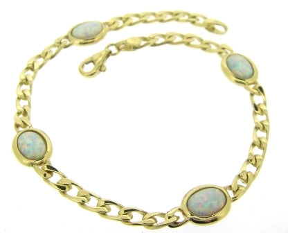 9ct Yellow Gold Two Sided Created Opal Bracelet