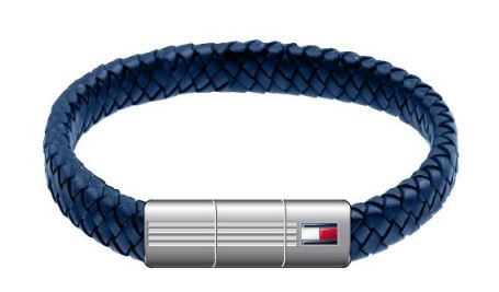 Tommy Hilfiger Gts Blue Braided Leather Bracelet With Stainless Steel Adjustable Clasp
