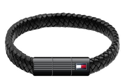 Tommy Hilfiger Mens Black Braided Leather Bracelet