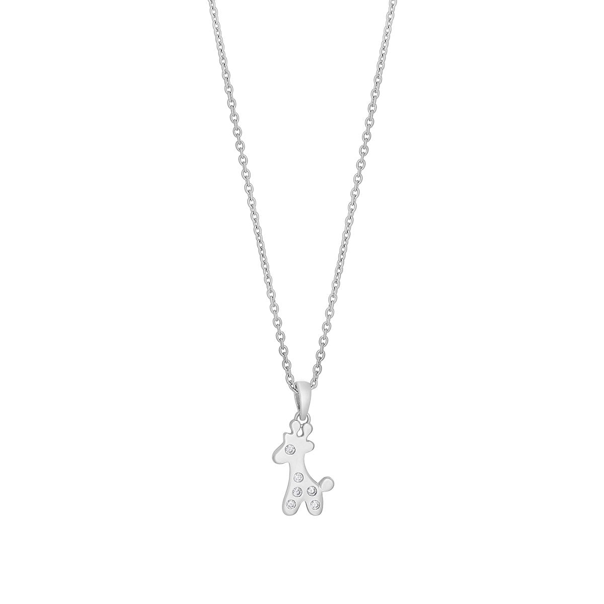 Sterling Silver Cubic Zirconia Giraffe Pendant 14-16'