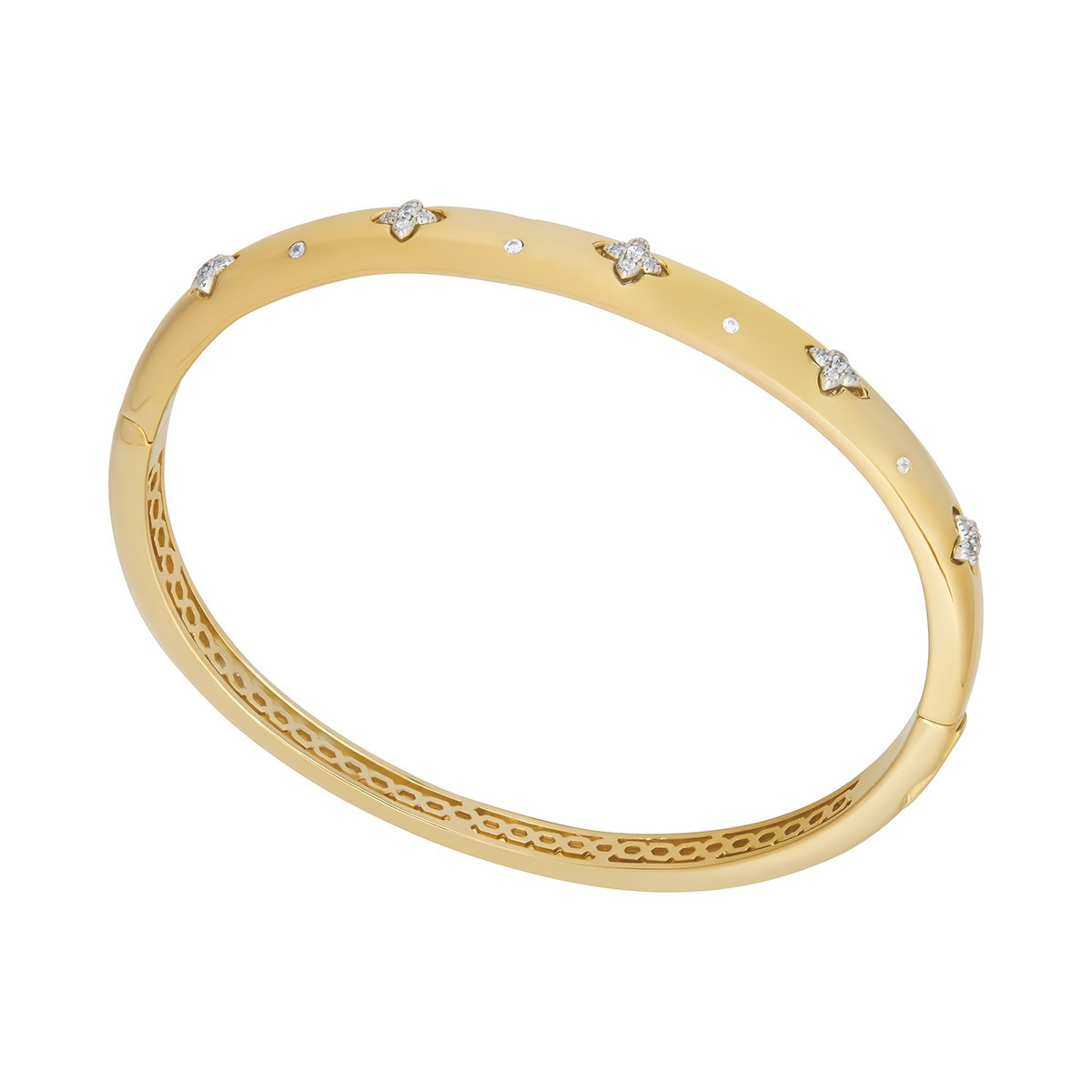 Sterling Silver Yellow Gold Plated 5CZ Clover Bangle