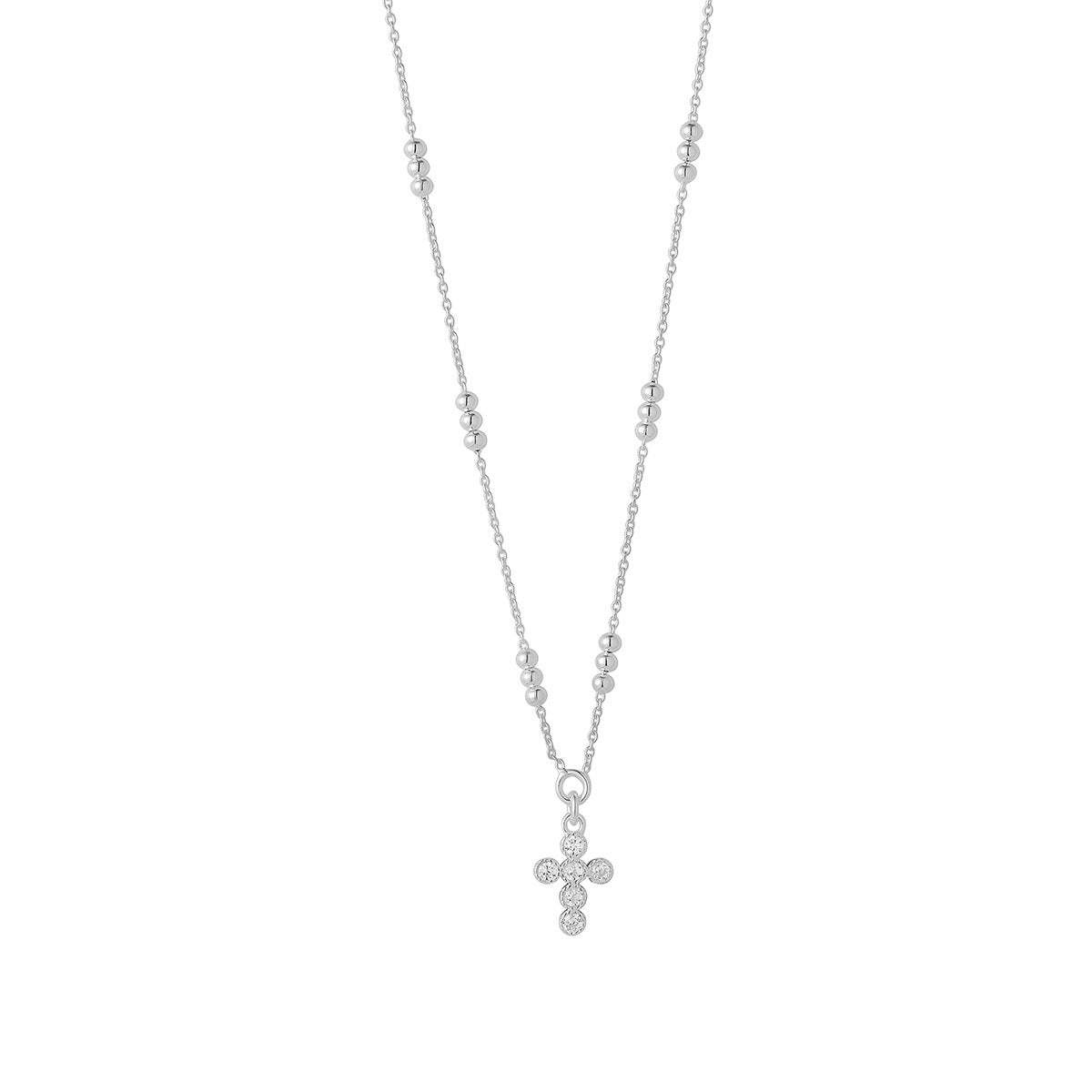 Sterling Silver Cubic Zirconia Cross Necklace On Ball Chain 16-18'