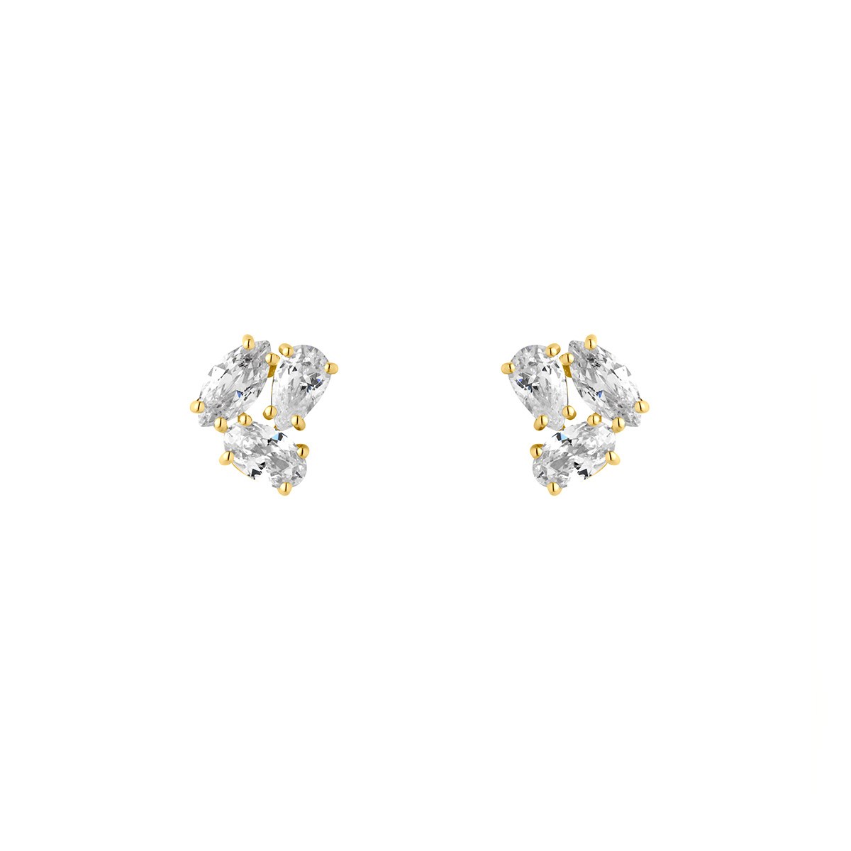 9ct Yellow Gold Oval, Marquise & Pear Shape Cubic Zirconia Cluster Stud Earrings