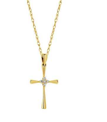 9ct Yellow Gold Cross Pendant with Cubic Zirconia Centre 18'