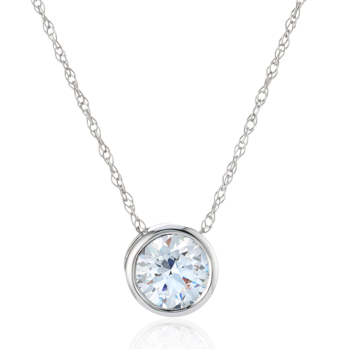 9ct White Gold CZ Rubover Set Necklace