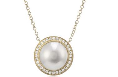 9ct Yellow Gold Diamond and South Sea Mabe Pearl Necklace