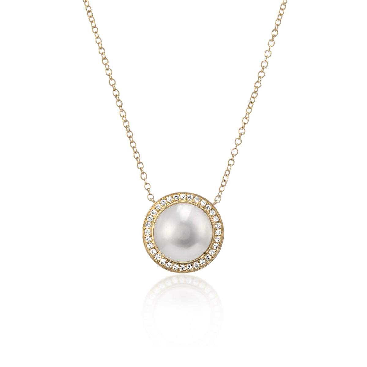 9ct Yellow Gold Diamond and South Sea Mabe Pearl Necklace