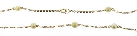 Vintage 9ct Yellow Gold Figaro Link Chain With 13 Pearls 21'