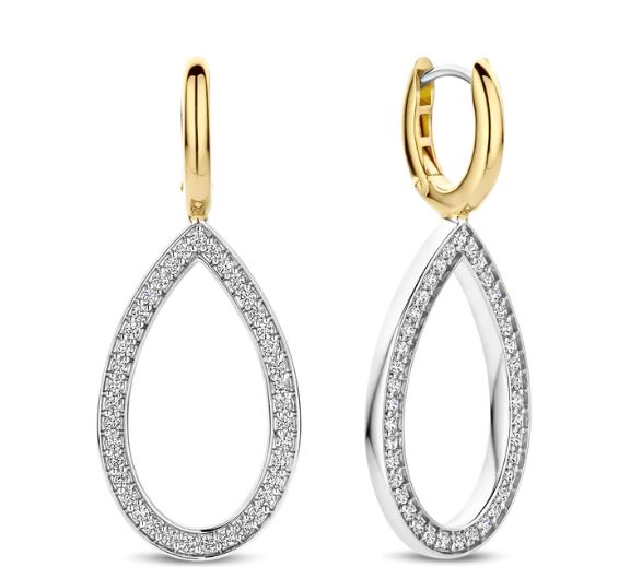 Ti Sento Teardrop Hoop Earrings - Cubic Zirconia, Silver & Gold