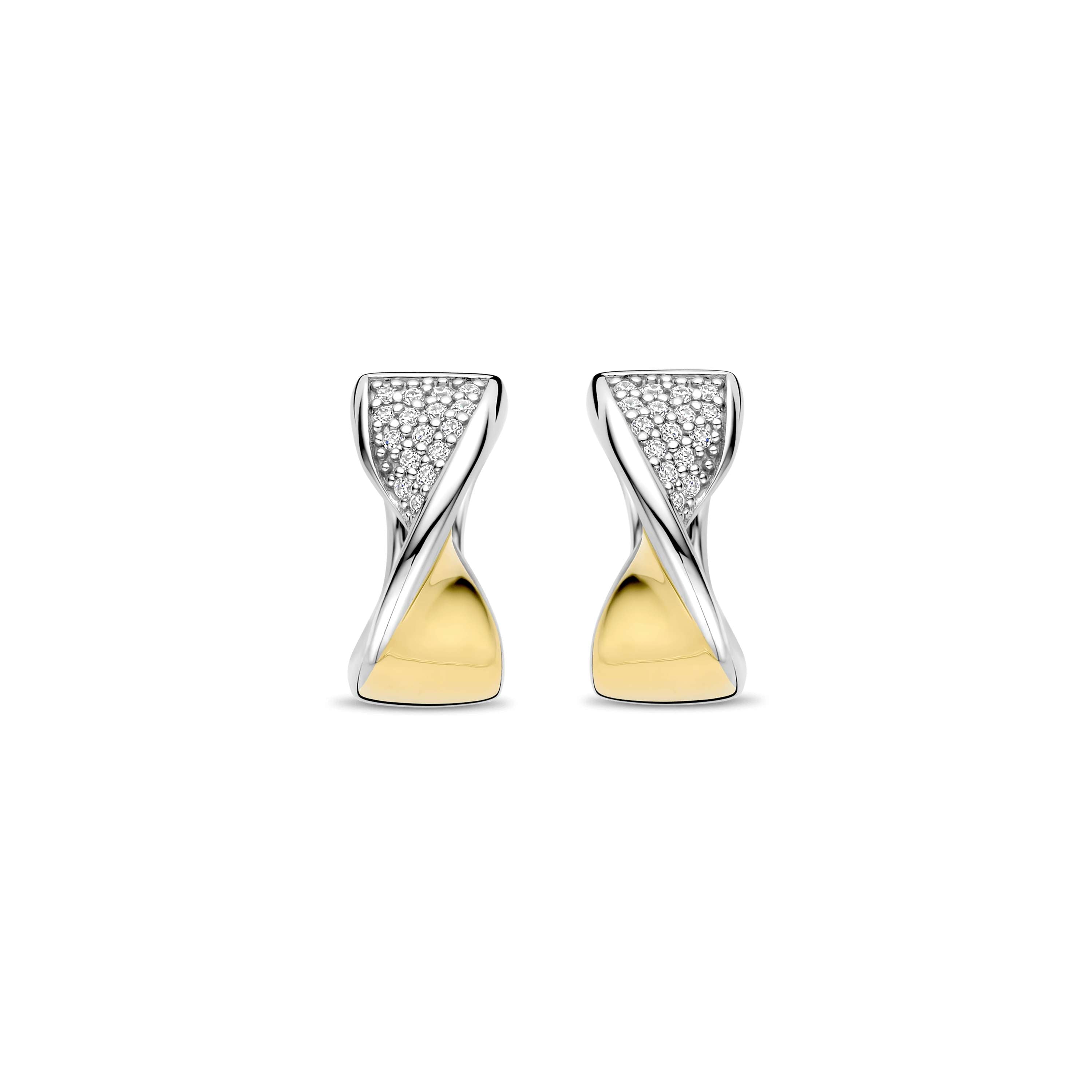Ti Sento Sterling Silver & Yellow Gold Plated Cubic Zirconia Pavé Twist Hoop Earrings 15mm