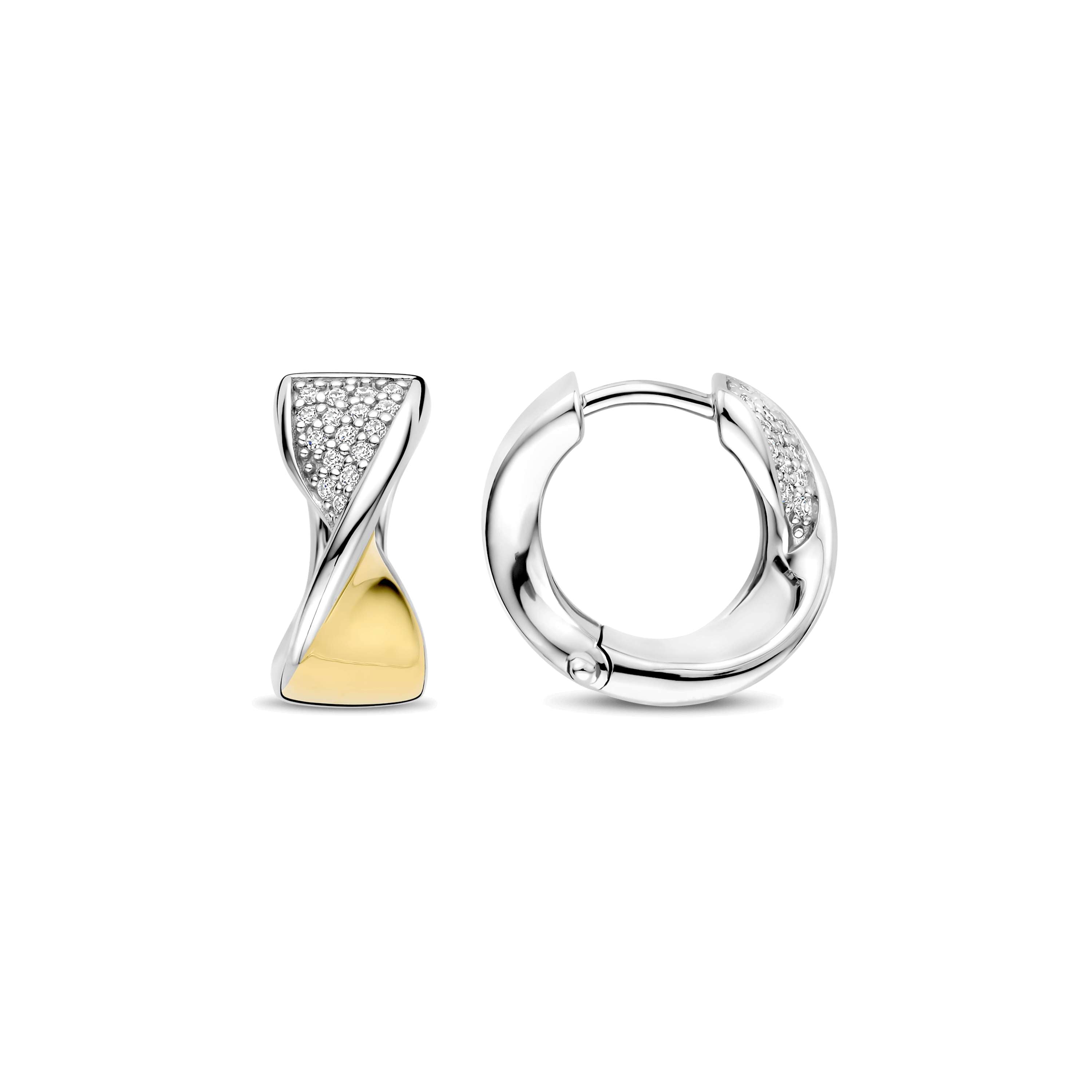 Ti Sento Sterling Silver & Yellow Gold Plated Cubic Zirconia Pavé Twist Hoop Earrings 15mm