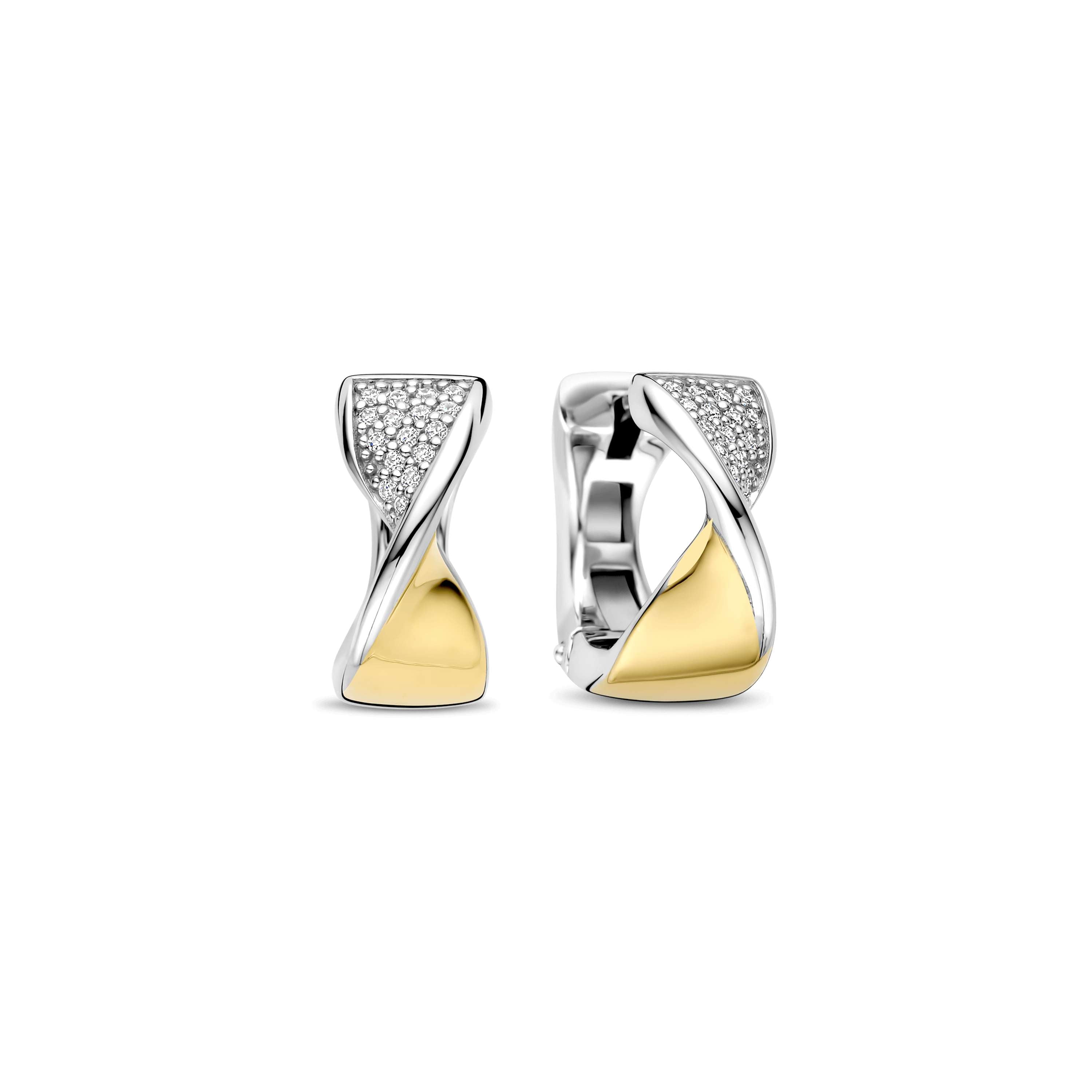 Ti Sento Sterling Silver & Yellow Gold Plated Cubic Zirconia Pavé Twist Hoop Earrings 15mm