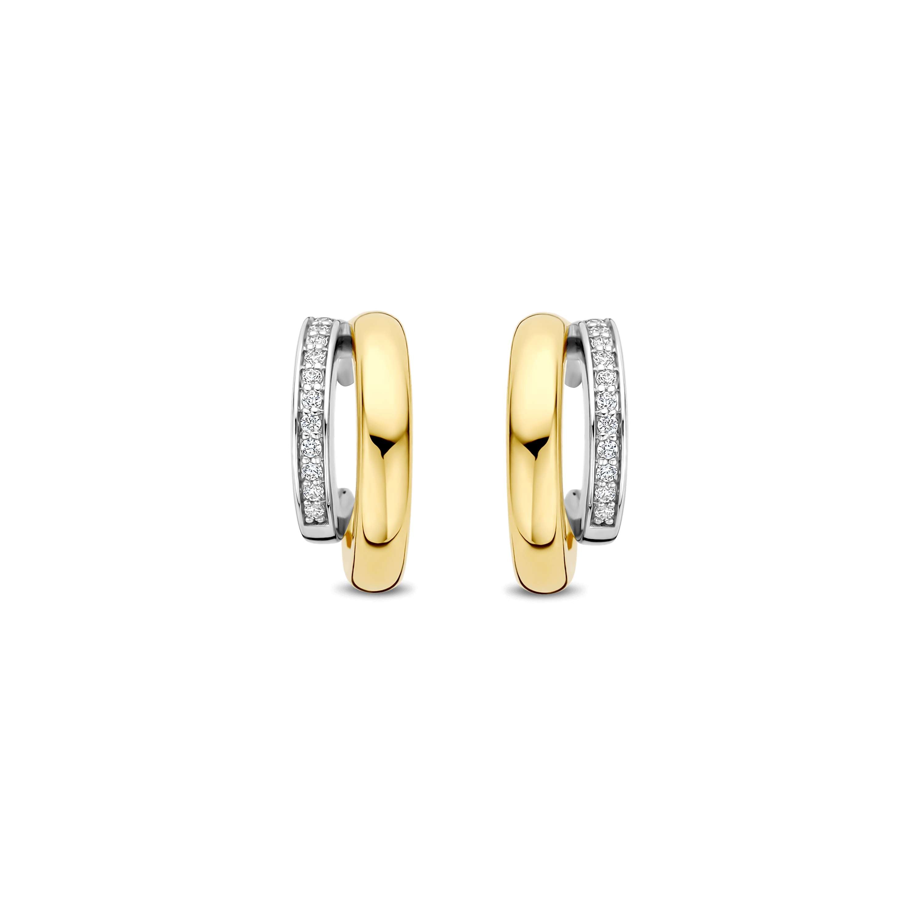 Ti Sento Sterling Silver & Gold Plated Cubic Zirconia Double Row Open Hoop Stud Earrings