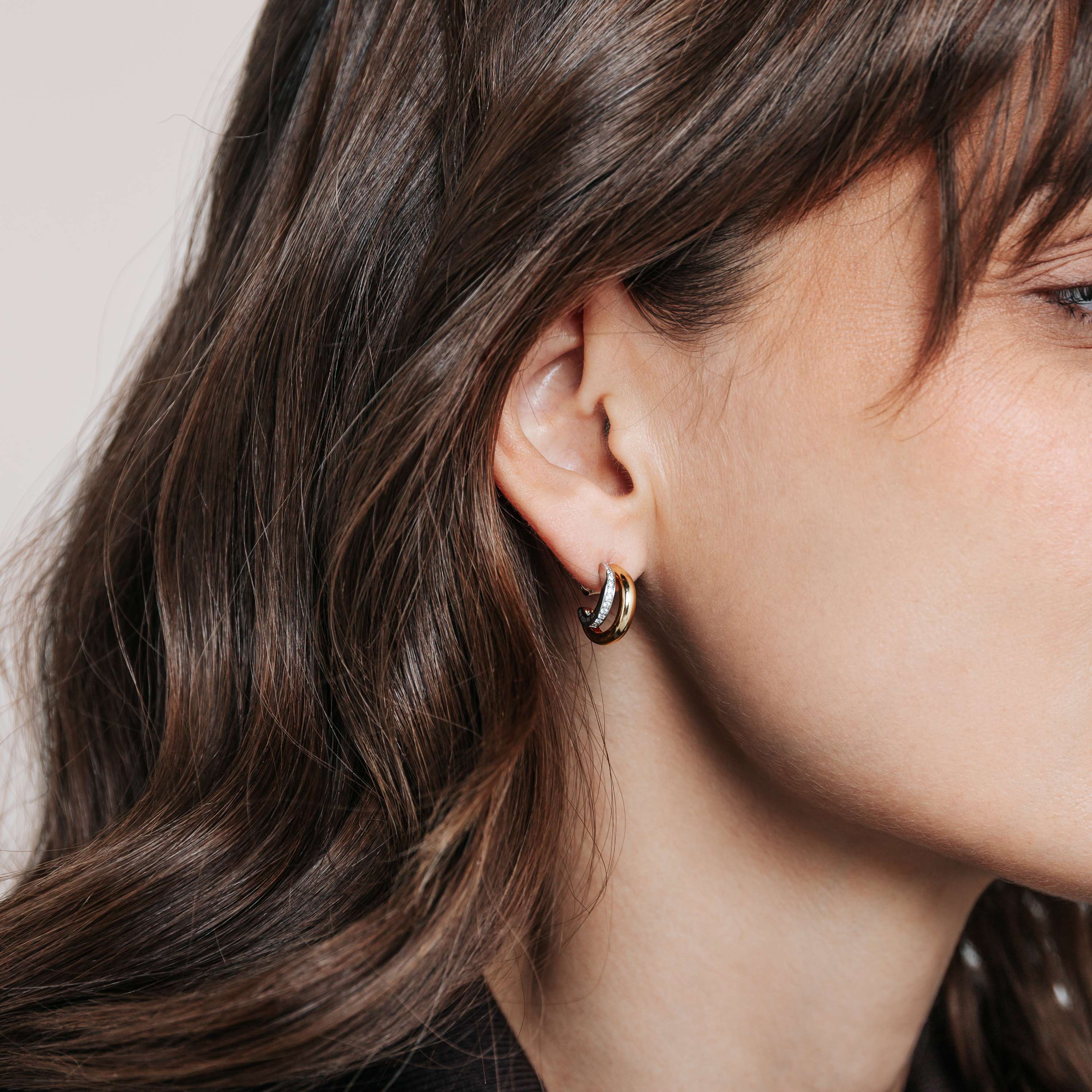 Ti Sento Sterling Silver & Gold Plated Cubic Zirconia Double Row Open Hoop Stud Earrings