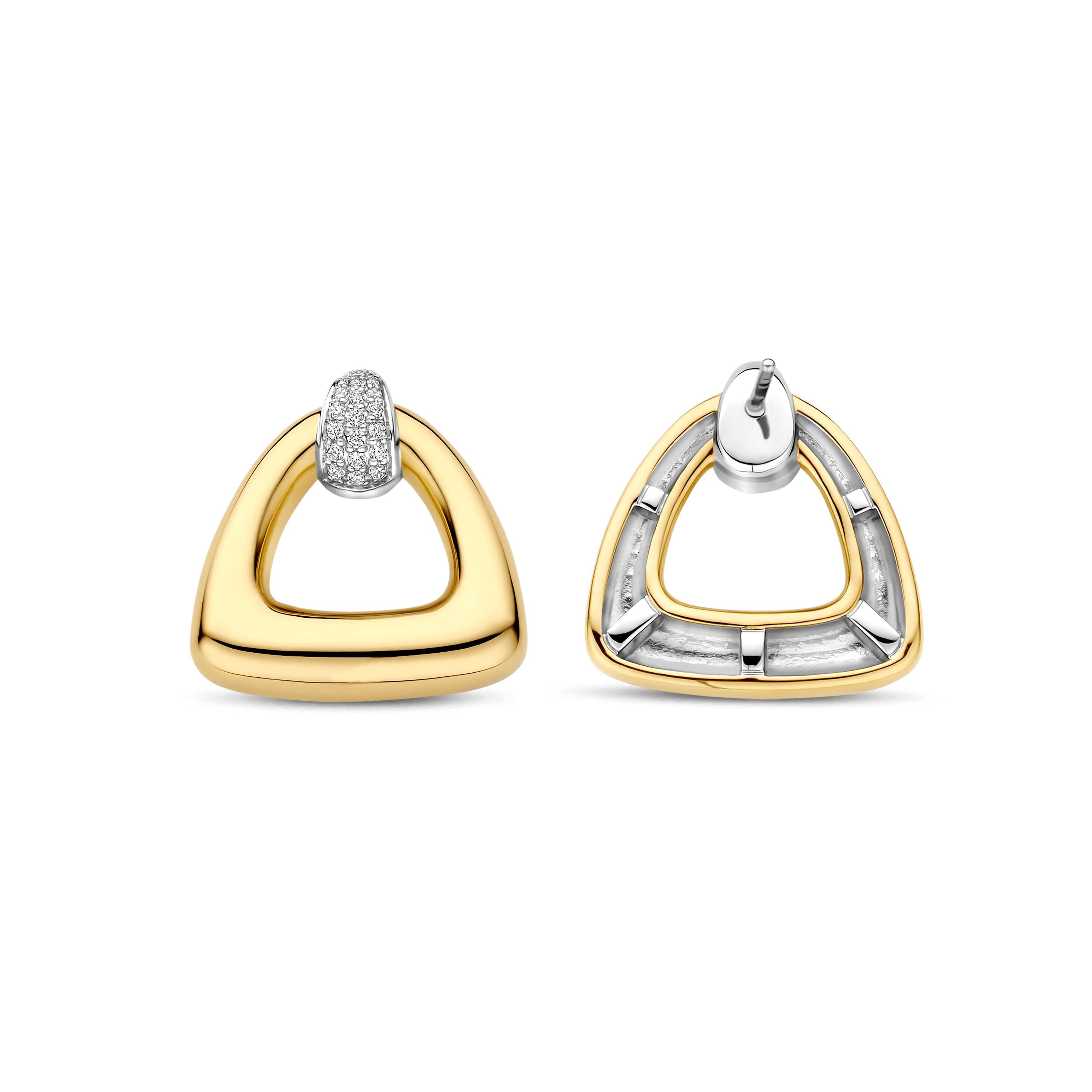 Ti Sento Sterling Silver & Yellow Gold Plated Cubic Zirconia Open Triangle Drop Stud Earrings