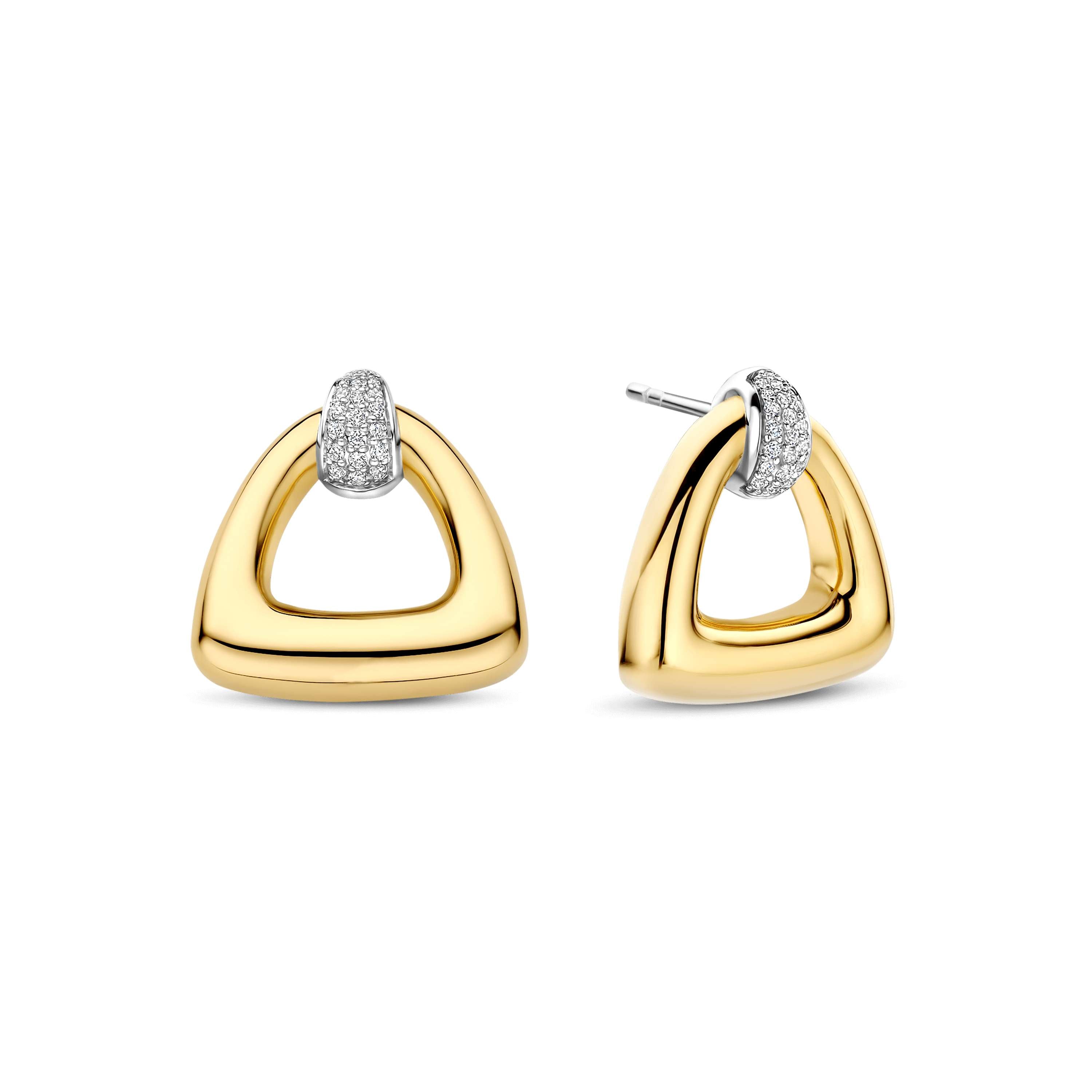 Ti Sento Sterling Silver & Yellow Gold Plated Cubic Zirconia Open Triangle Drop Stud Earrings