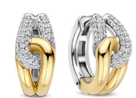 Ti Sento Knot Hoop Earrings - Cubic Zirconia, Silver & Gold, 15mm