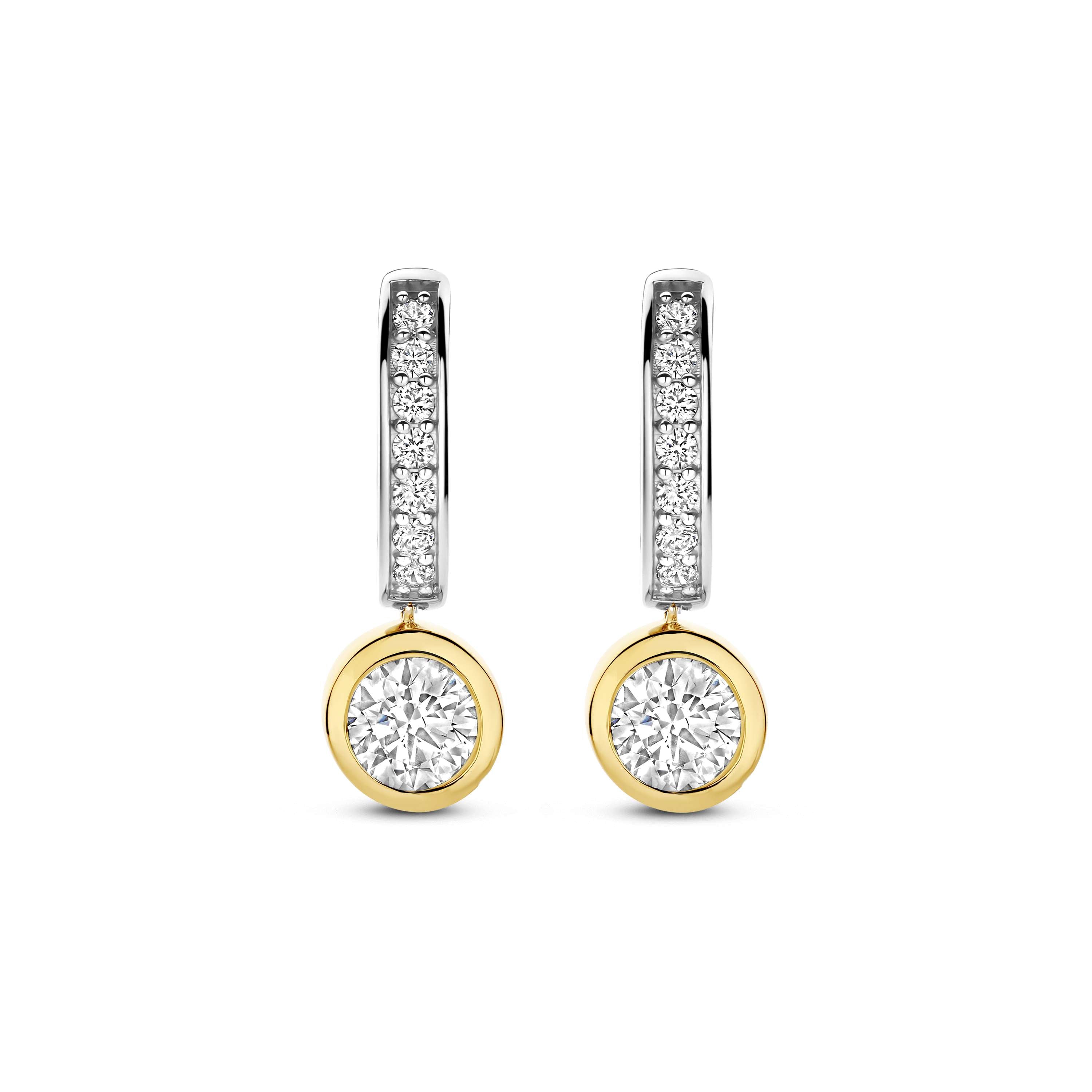 Ti Sento Sterling Silver & Yellow Gold Plated Cubic Zirconia Rubover Drop Hoop Earrings