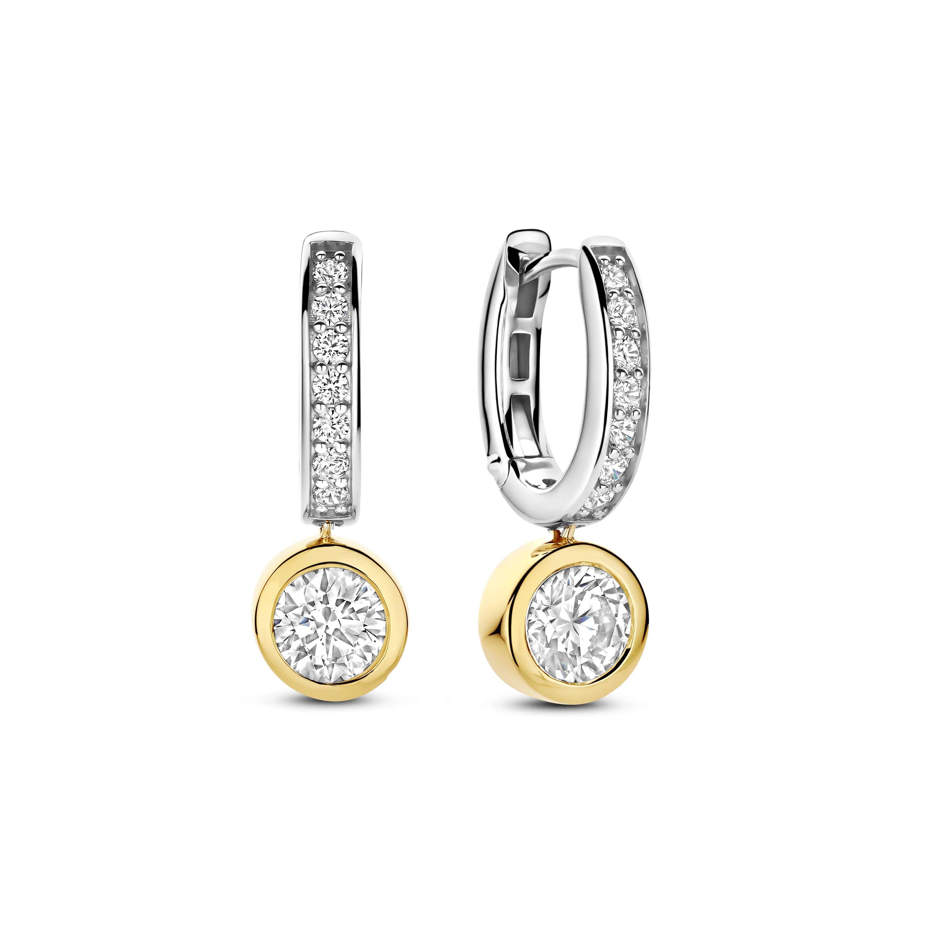 Ti Sento Sterling Silver & Yellow Gold Plated Cubic Zirconia Rubover Drop Hoop Earrings
