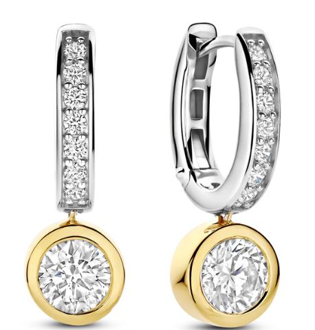 Ti Sento Rubover Drop Hoops - Cubic Zirconia, Silver & Gold Earrings