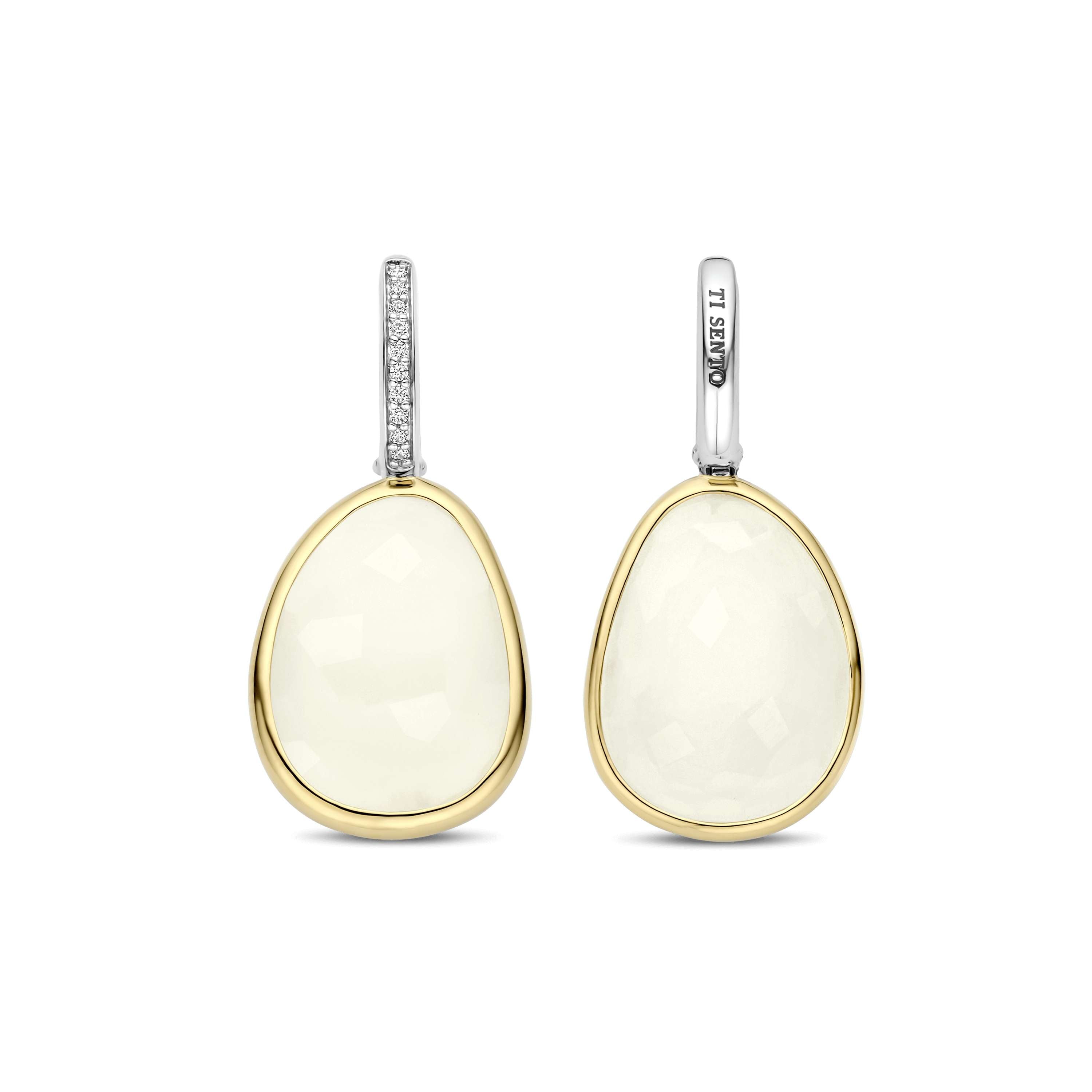 Ti Sento Sterling Silver & Yellow Gold Plated Cubic Zirconia Hoop Earrings with Milky-White Stone Drop
