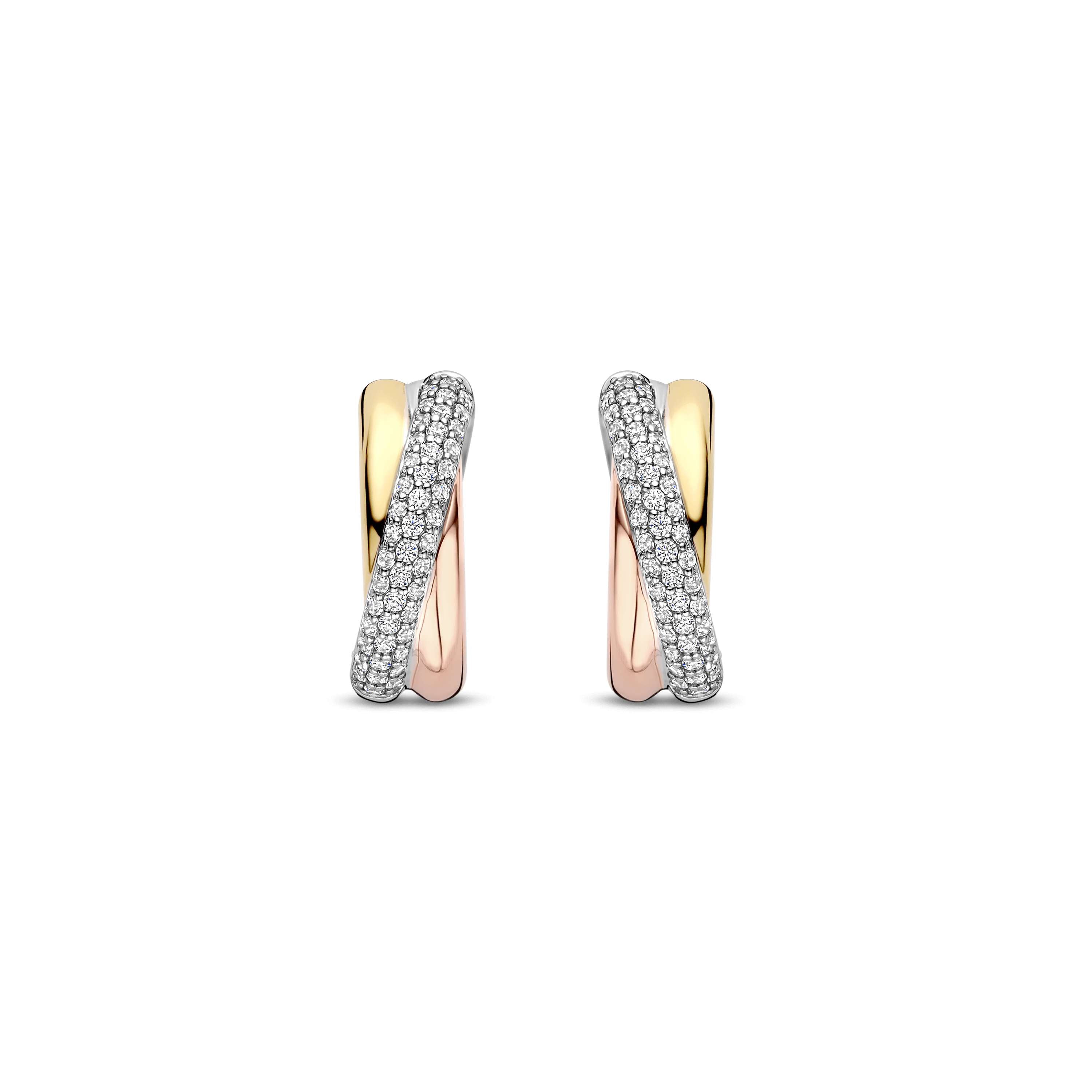 Ti Sento Sterling Silver, Gold Plated & Rose Gold Plated Cubic Zirconia Cross Over Hoop Earrings