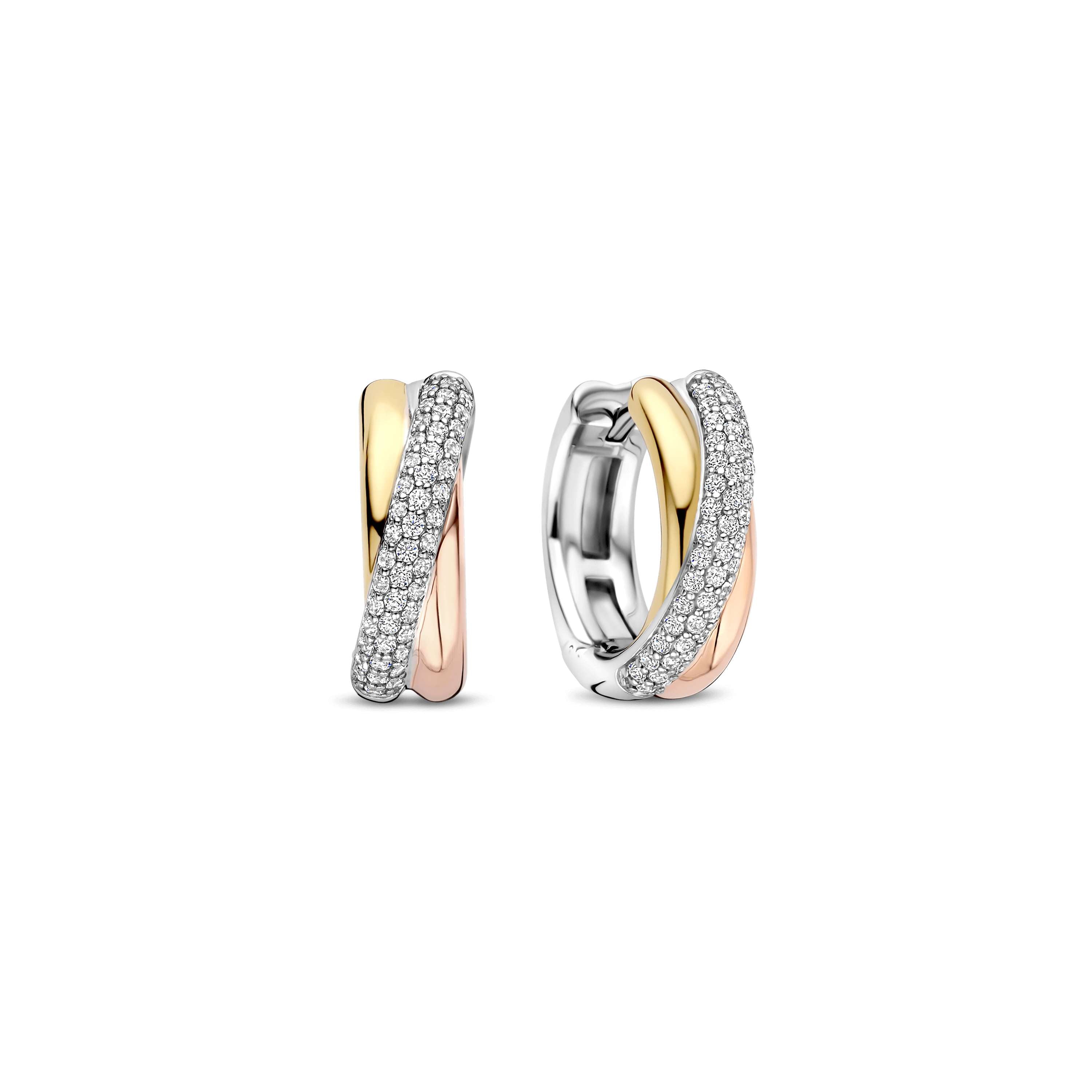 Ti Sento Sterling Silver, Gold Plated & Rose Gold Plated Cubic Zirconia Cross Over Hoop Earrings