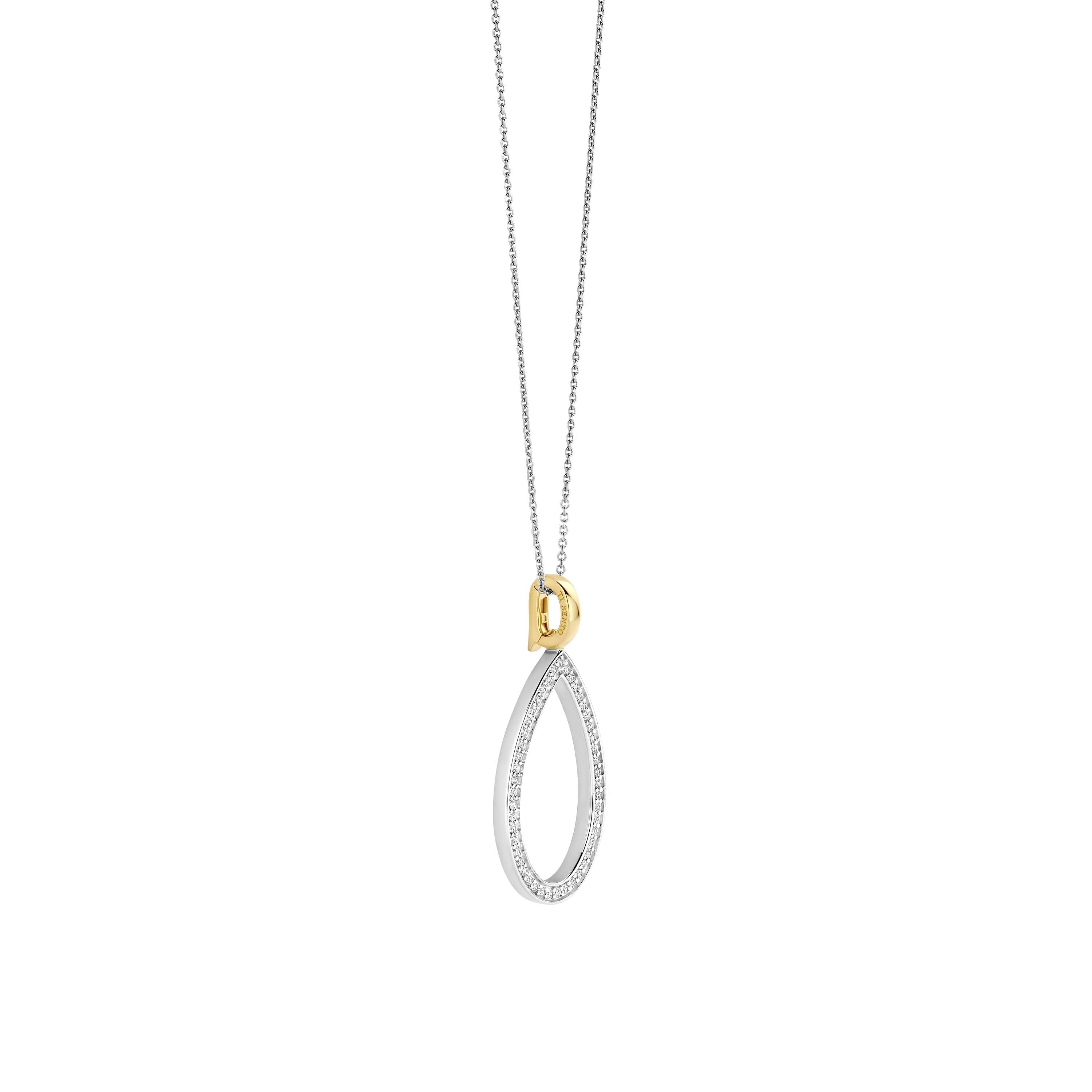 Ti Sento Sterling Silver Cubic Zirconia Open Teardrop Pendant With Gold Plated Bail