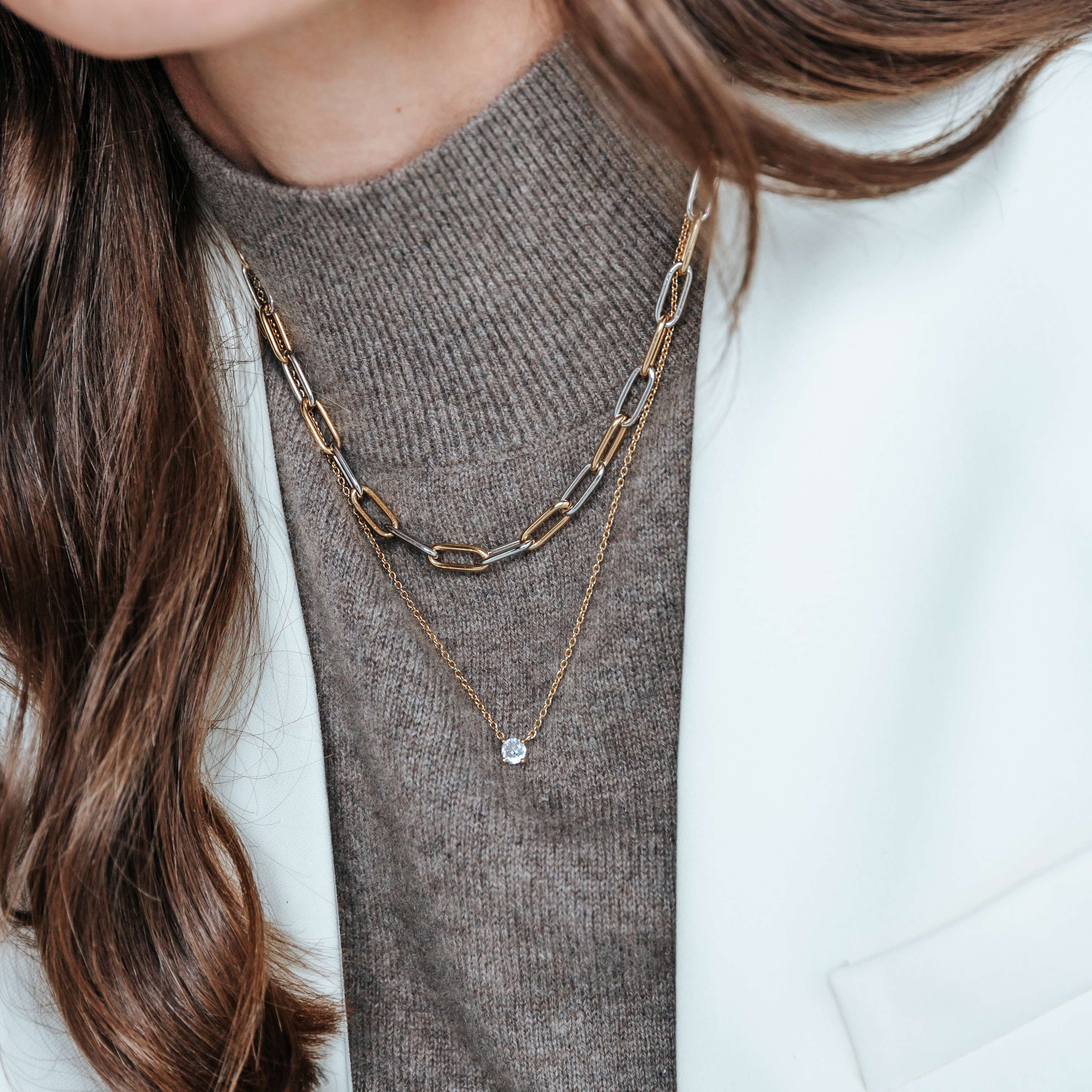 Ti Sento Sterling Silver And Gold Plated Paper Link Necklace 48cm