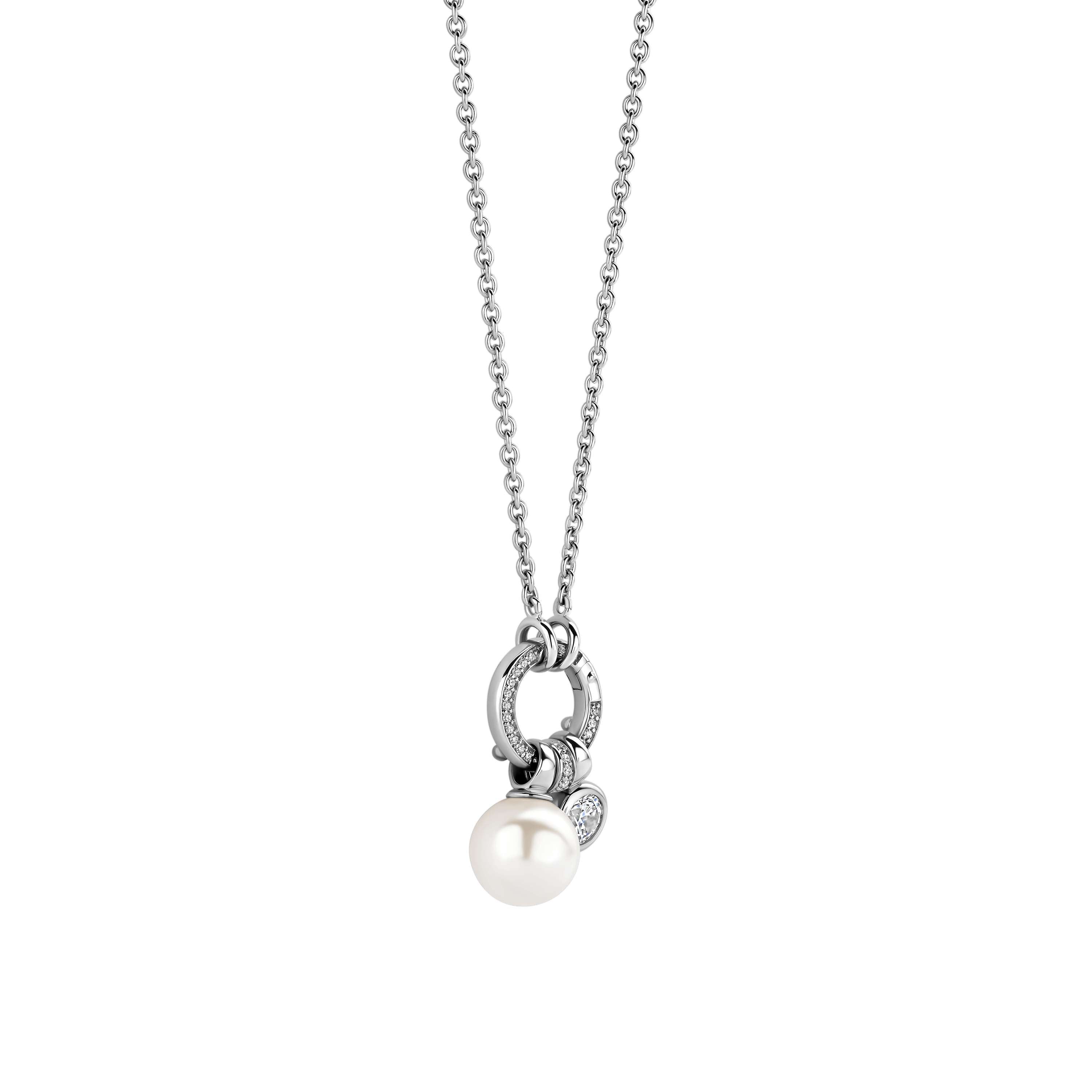 Ti Sento Sterling Silver Charm Necklace & Rubover Set Cubic Zirconia