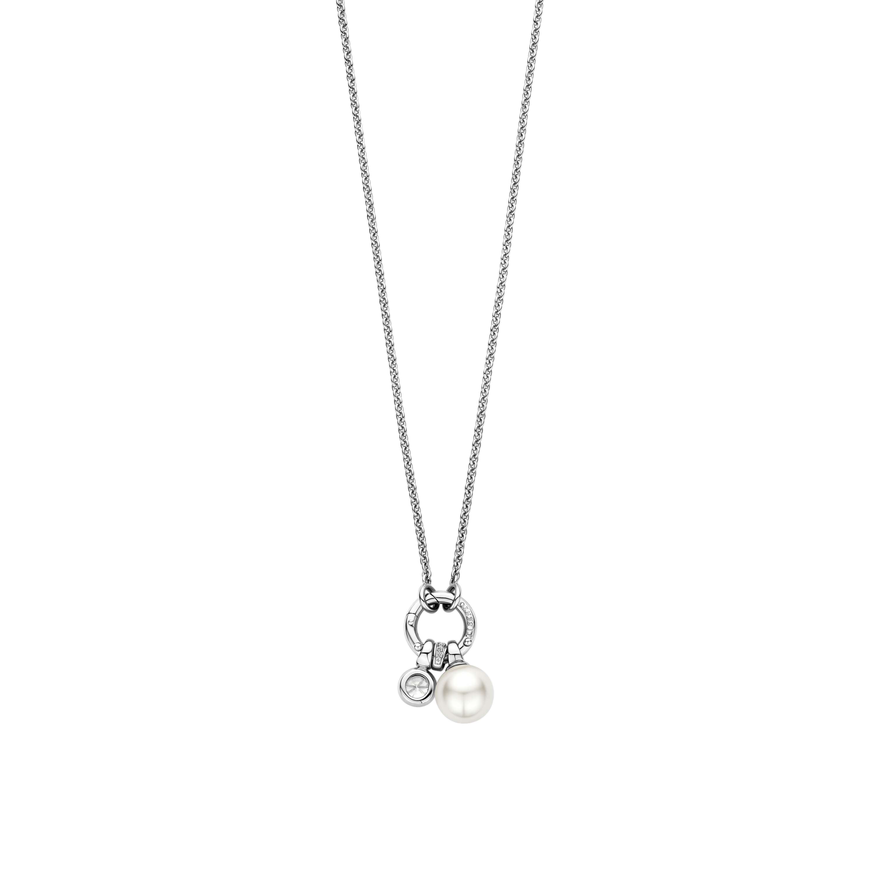 Ti Sento Sterling Silver Charm Necklace & Rubover Set Cubic Zirconia