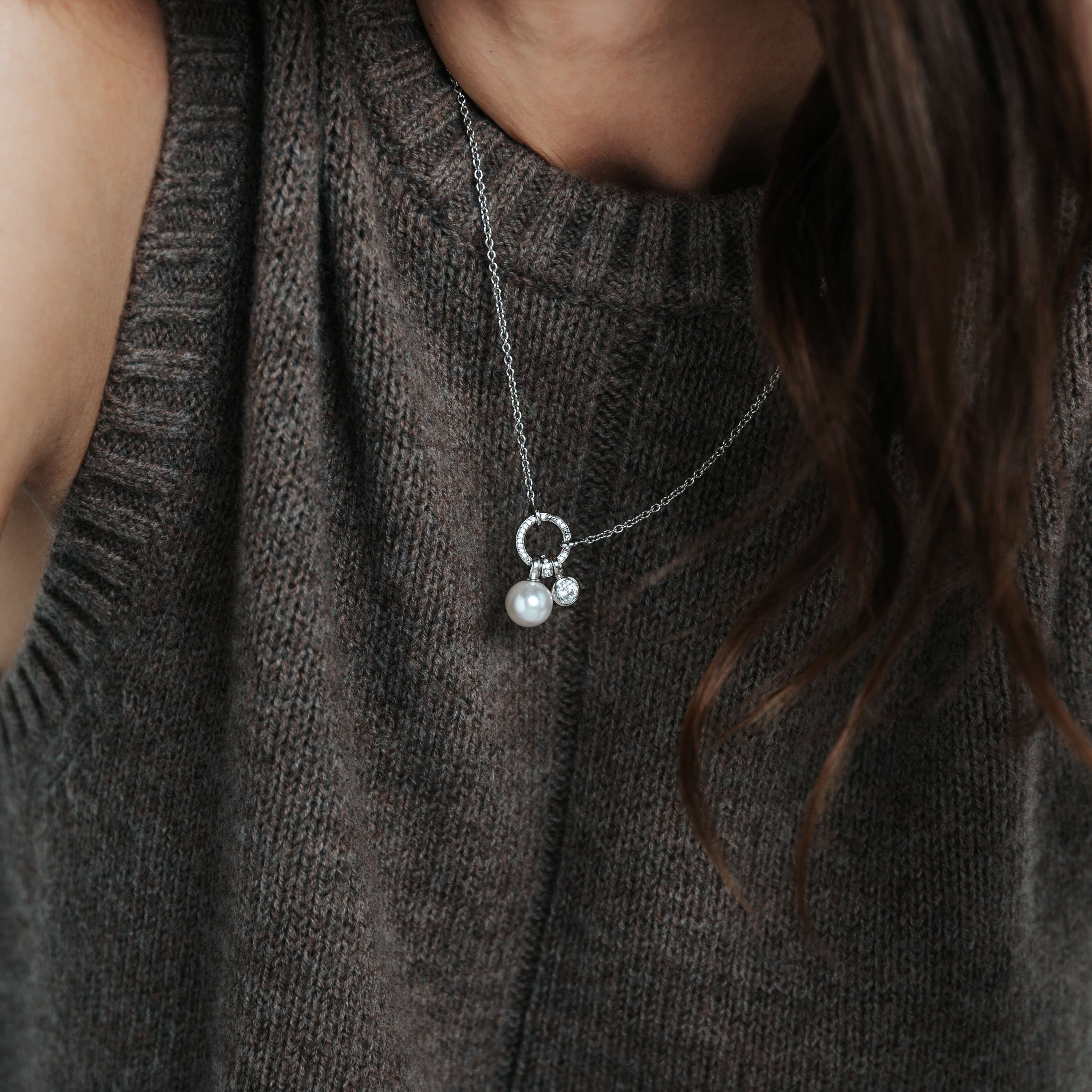 Ti Sento Sterling Silver Charm Necklace & Rubover Set Cubic Zirconia