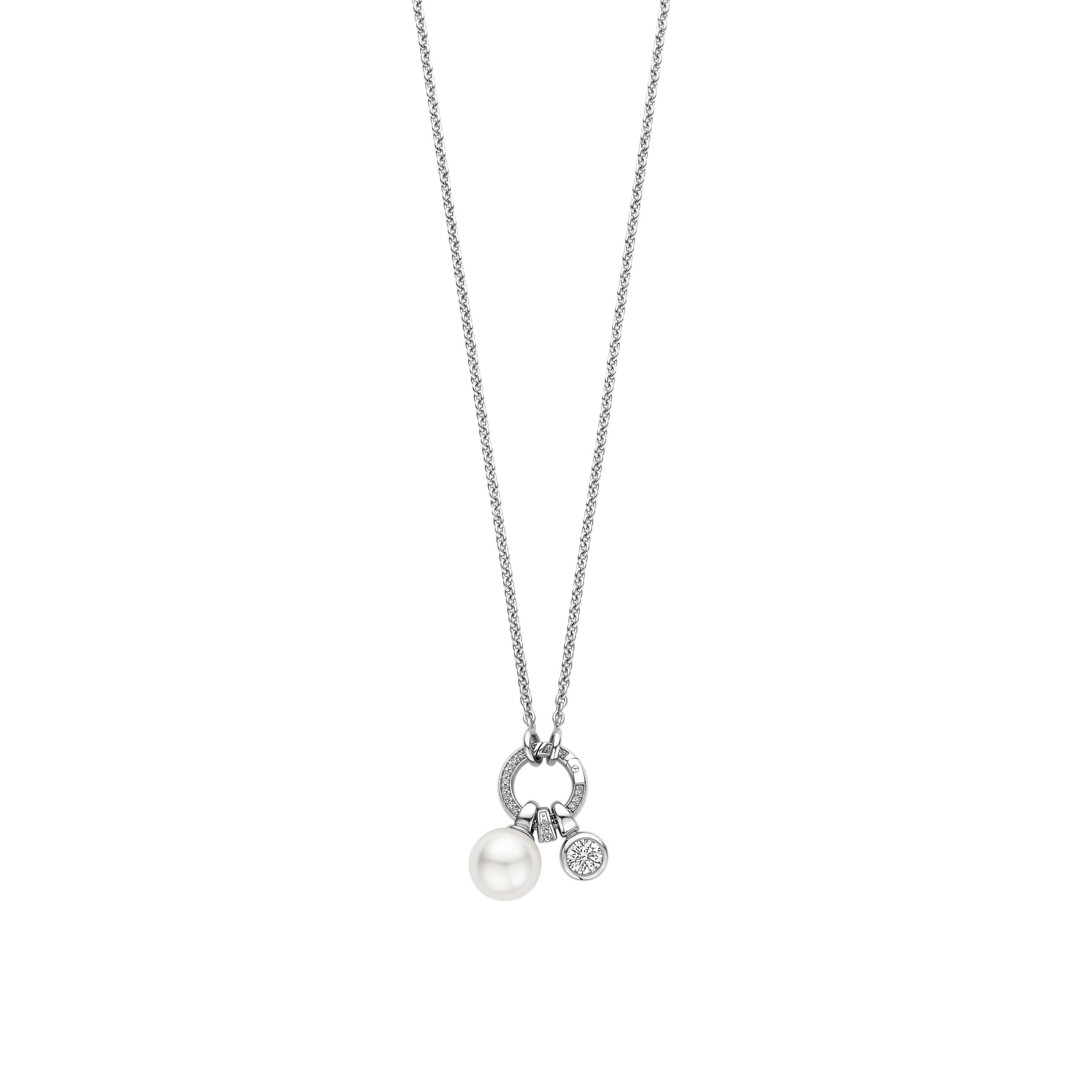 Ti Sento Sterling Silver Charm Necklace & Rubover Set Cubic Zirconia