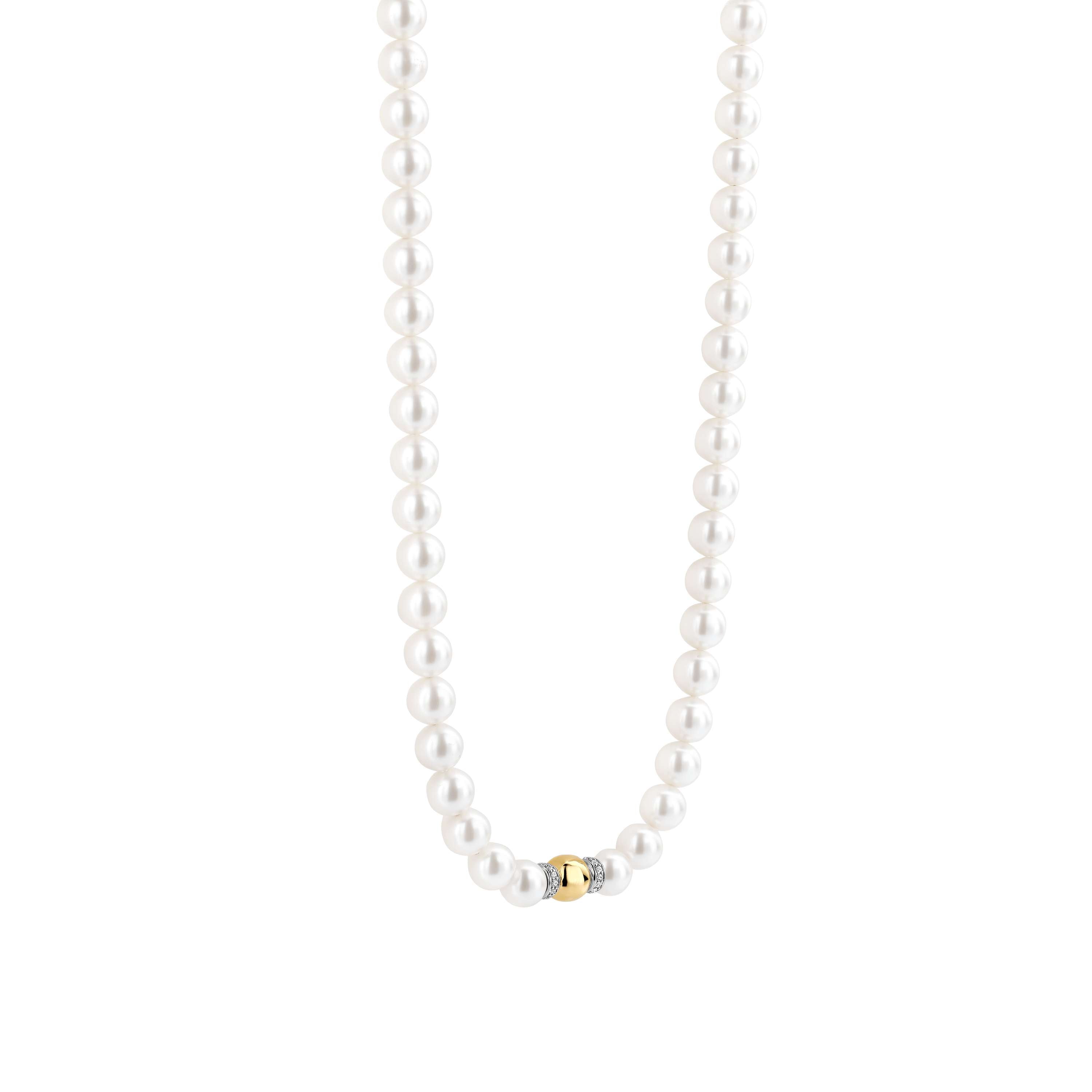 Ti Sento Shell Pearl Necklace With Sterling Silver Clasp & Gold Plated Cubic Zirconia Bead