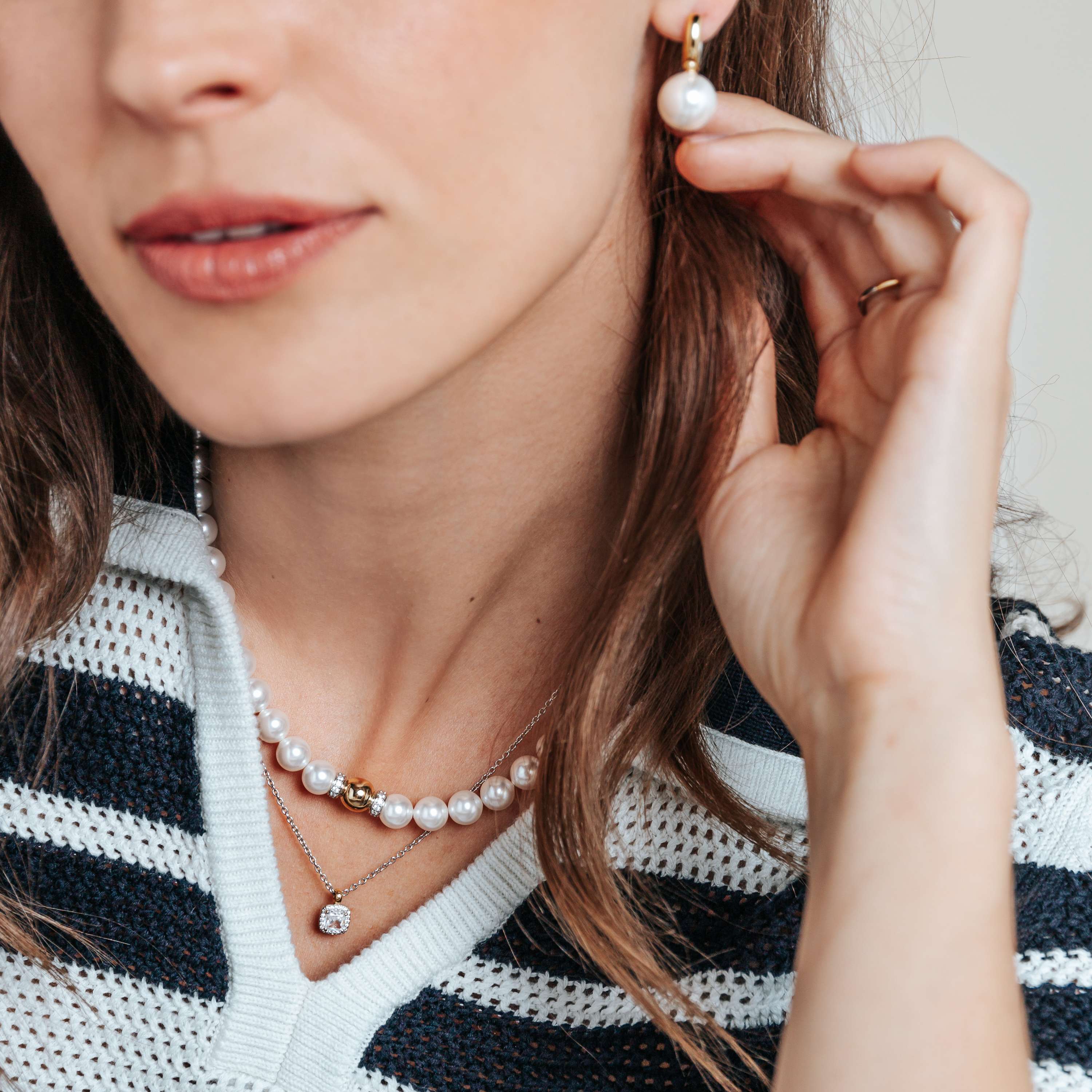 Ti Sento Shell Pearl Necklace With Sterling Silver Clasp & Gold Plated Cubic Zirconia Bead