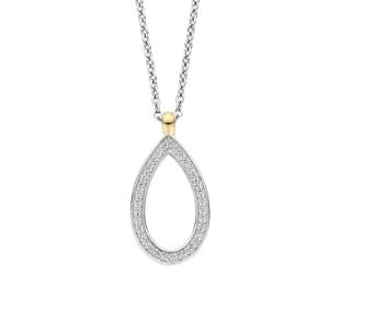Ti Sento Teardrop Necklace - Cubic Zirconia, Silver & Gold, 38-48cm