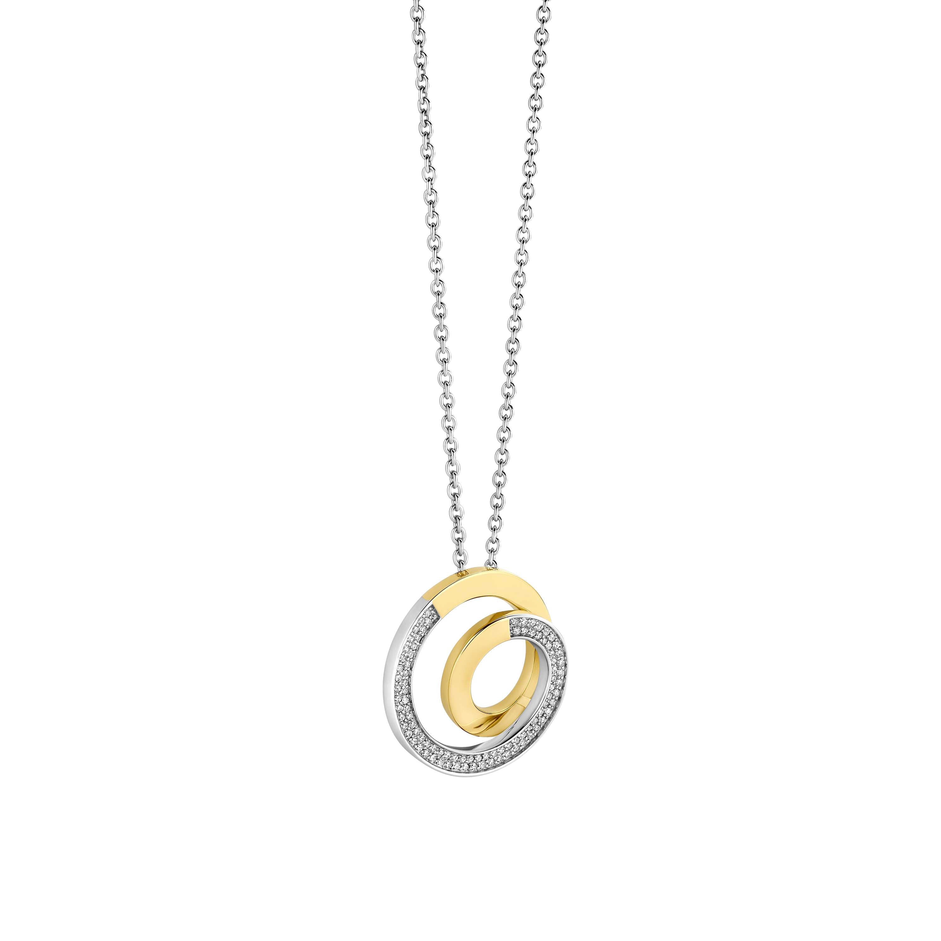 Ti Sento Sterling Silver & Yellow Gold Plated Cubic Zirconia Swirl Necklace 38-48cm