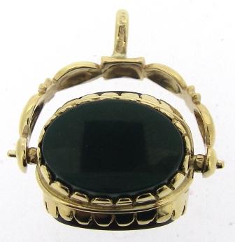 Vintage / Preowned 9ct Yellow Gold 3 Sided Fob With Onyx, Cornelian And Bloodstone
