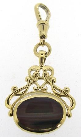 Vintage 9ct Yellow Gold Blood Stone And Agate Fob With Swivel Clasp