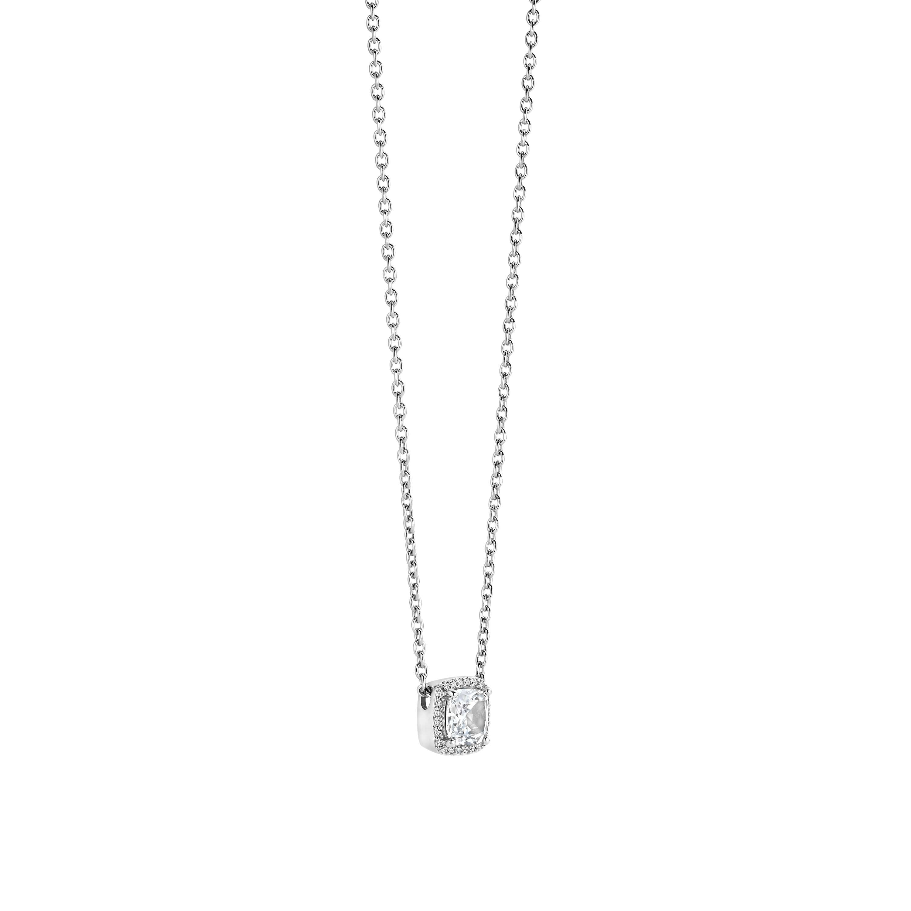 Ti Sento Sterling Silver Cubic Zirconia Cushion Shape Halo Necklace 38-48cm