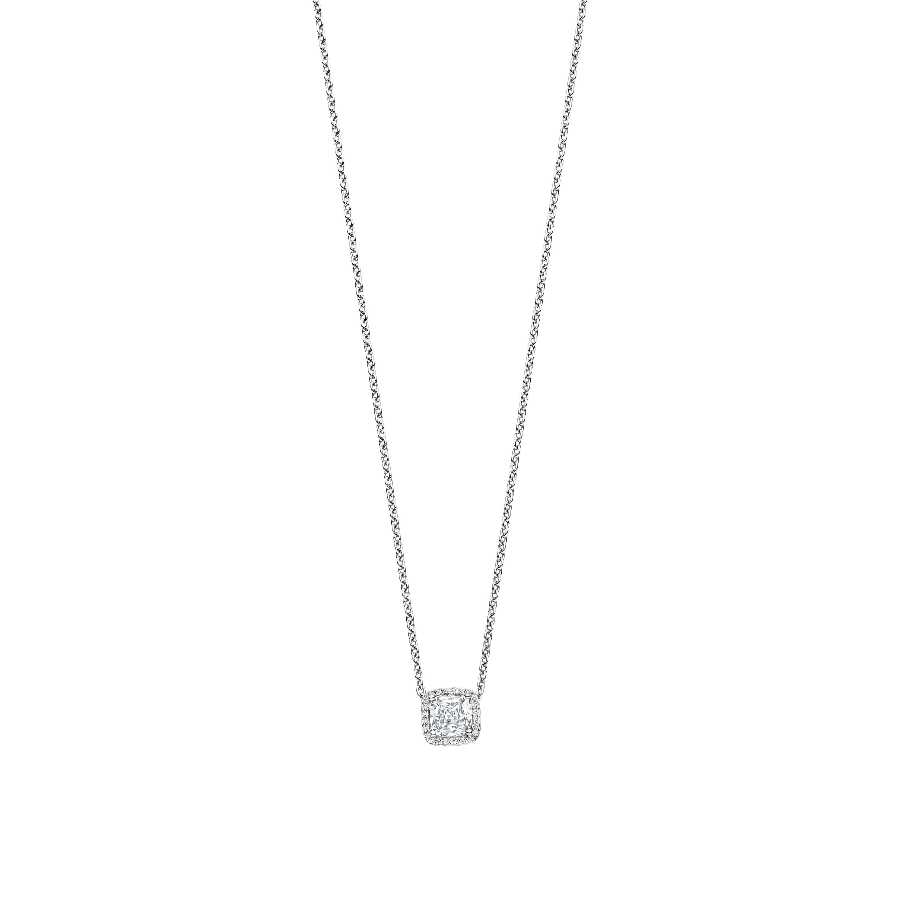 Ti Sento Sterling Silver Cubic Zirconia Cushion Shape Halo Necklace 38-48cm