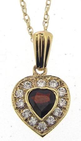 Vintage 9ct Yellow Gold Heart Garnet And Cubic Zirconia Pendant