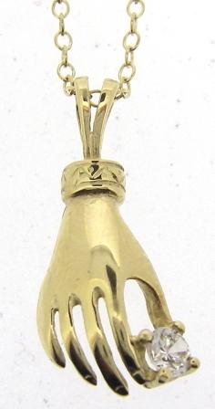 Vintage 9ct Yellow Gold Hand Holding Cubic Zirconia Pendant