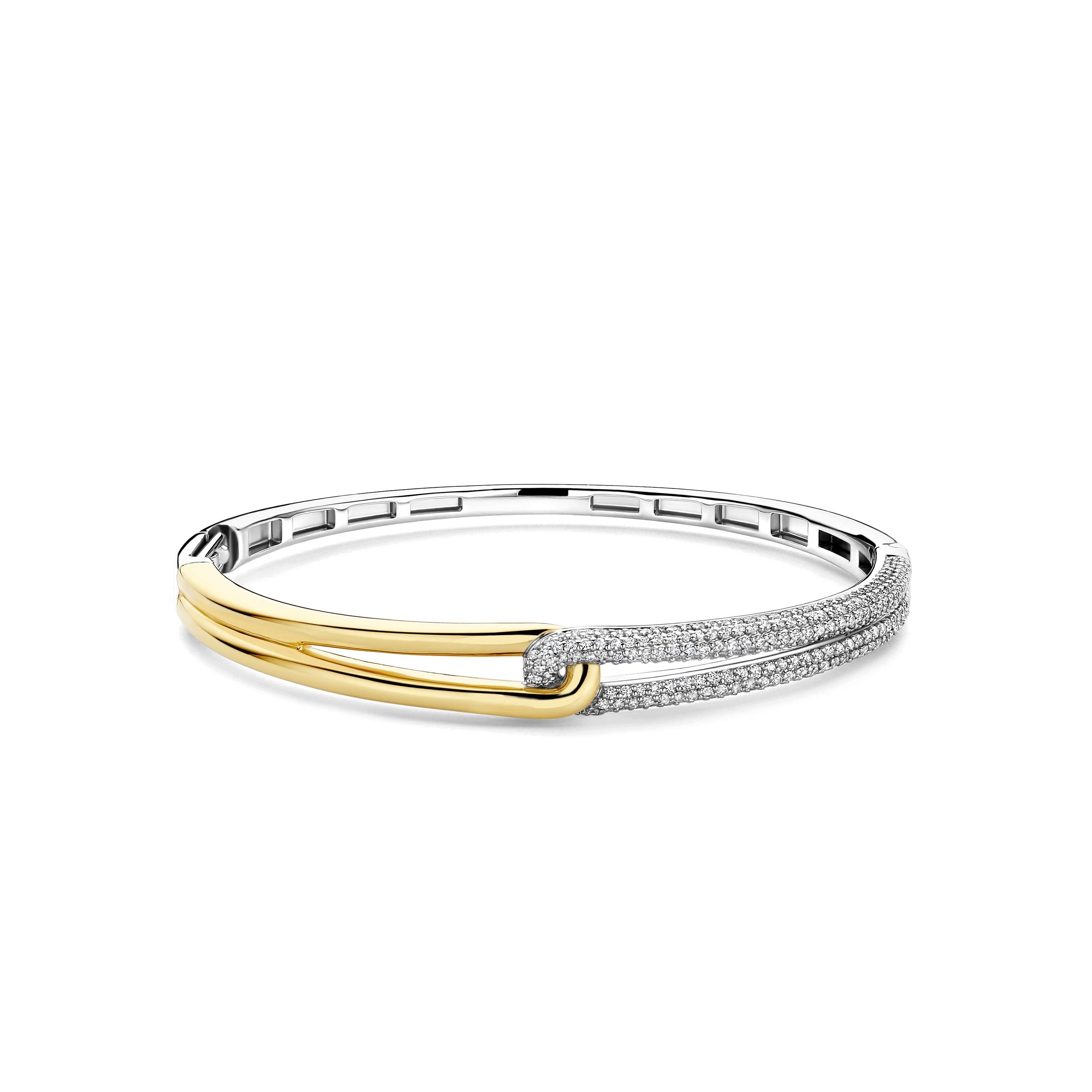 Ti Sento Sterling Silver & Gold Plated Cubic Zirconia Knot Bangle - M
