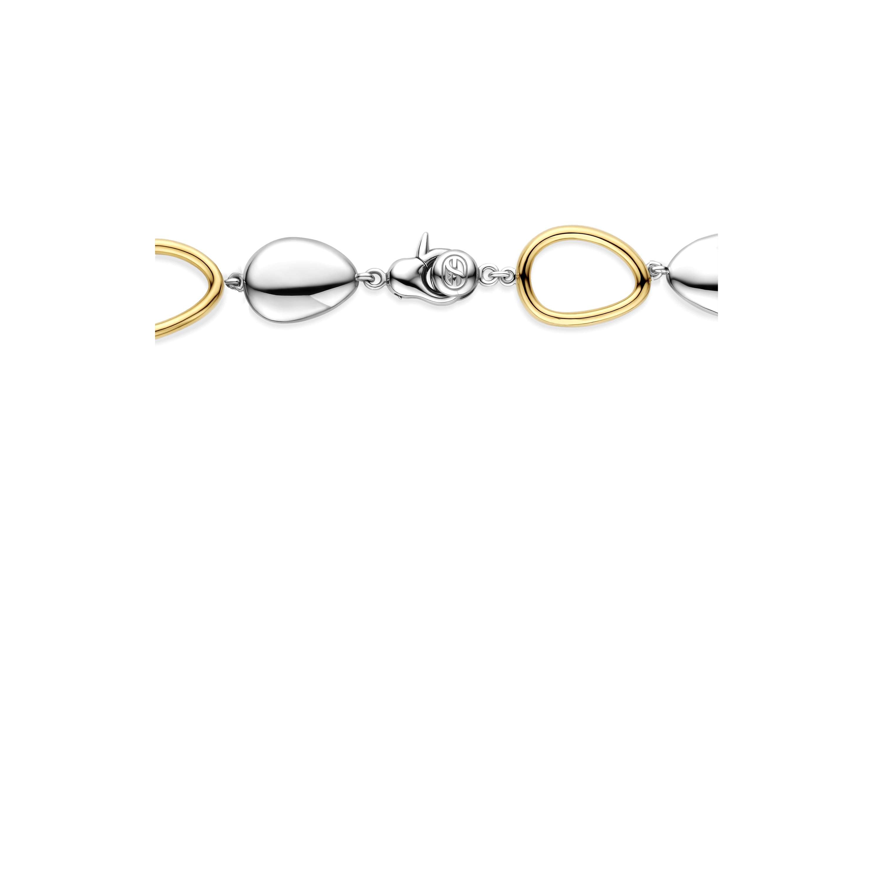 Ti Sento Sterling Silver & Yellow Gold Plated Pebble-Shaped Station Bracelet with Milky-White Stone & Cubic Zirconia 17.4cm