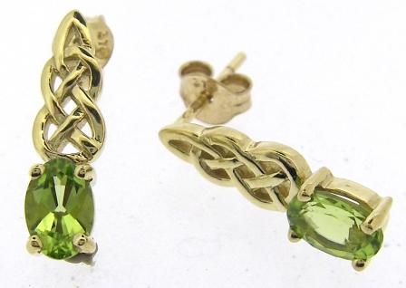 Vintage 9ct Yellow Gold Celtic Design Peridot Earrings