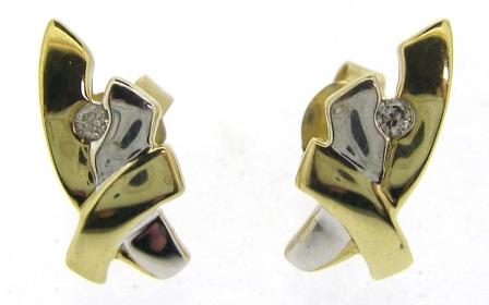 Vintage 9ct Yellow And White Gold Diamond Stud Earrings
