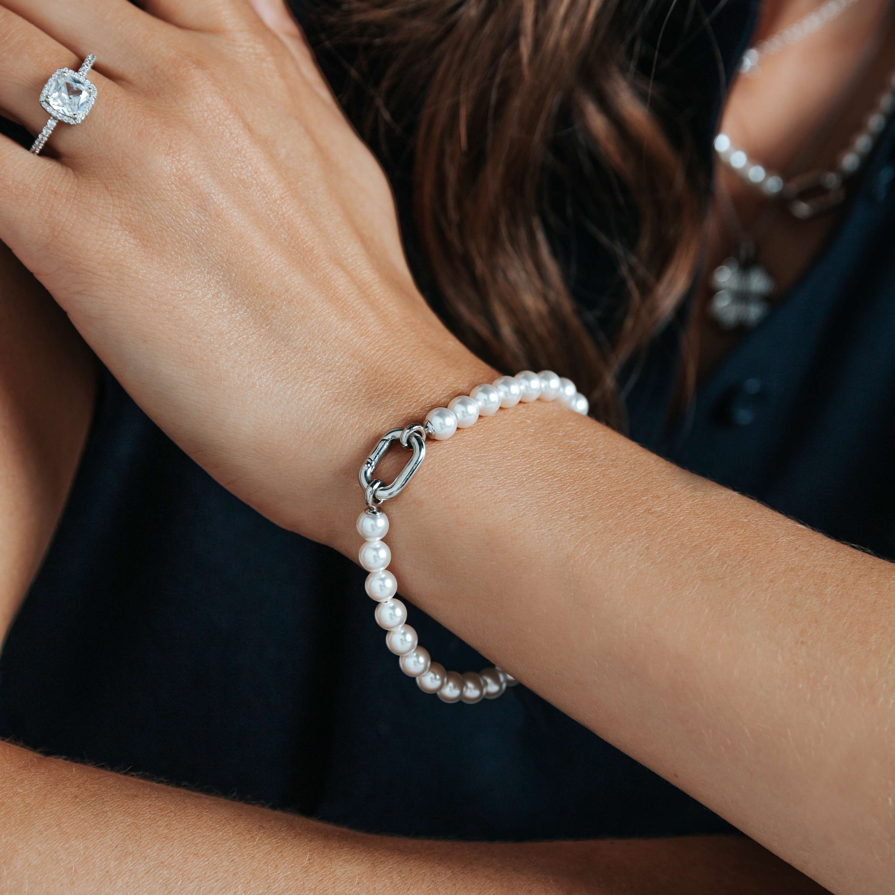Ti Sento Shell Pearl Bracelet With Sterling Silver Link Lock 17.4cm - M